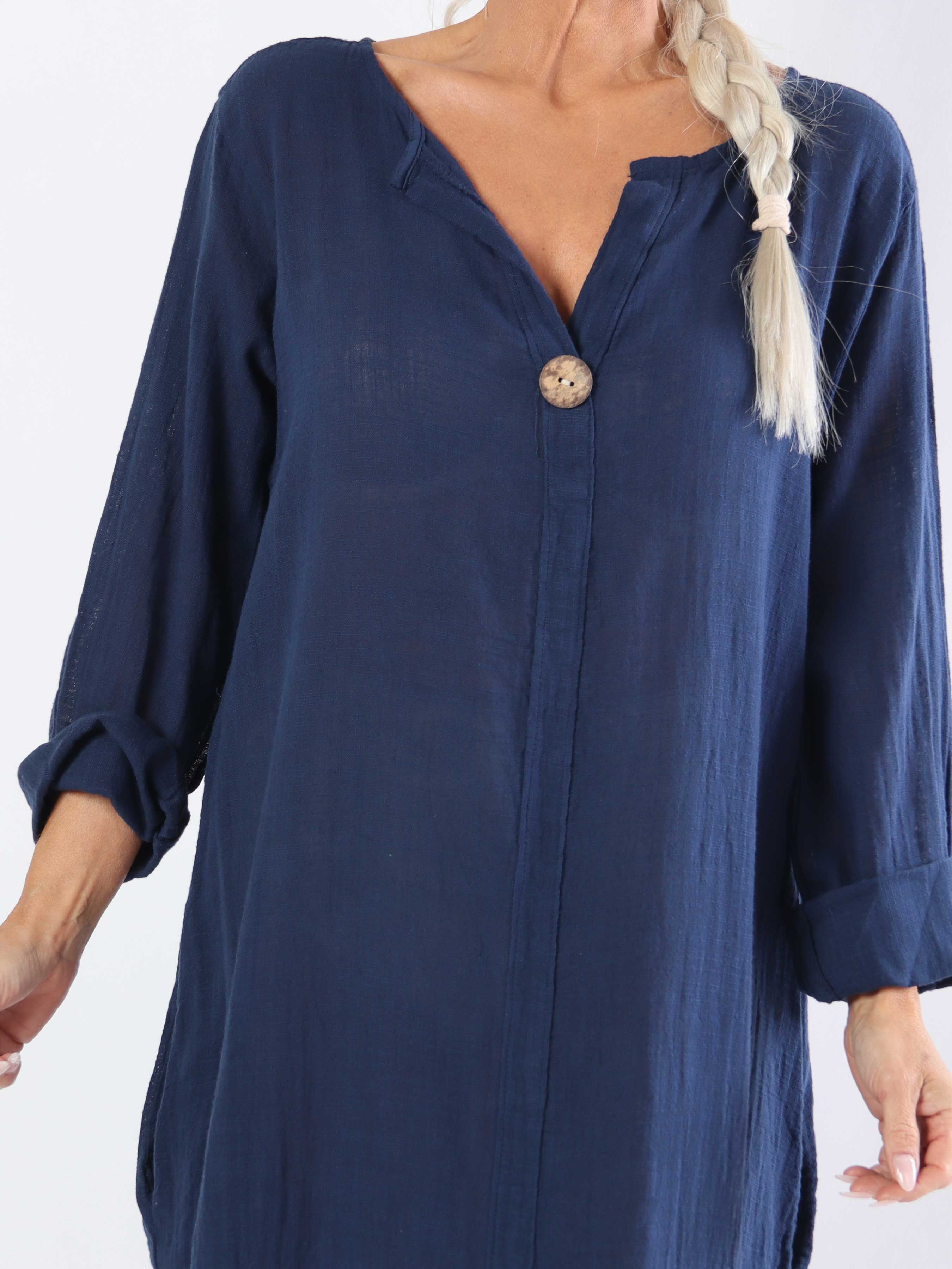 Arizona - Lang plus size bomuldskjole i hørlignende stof